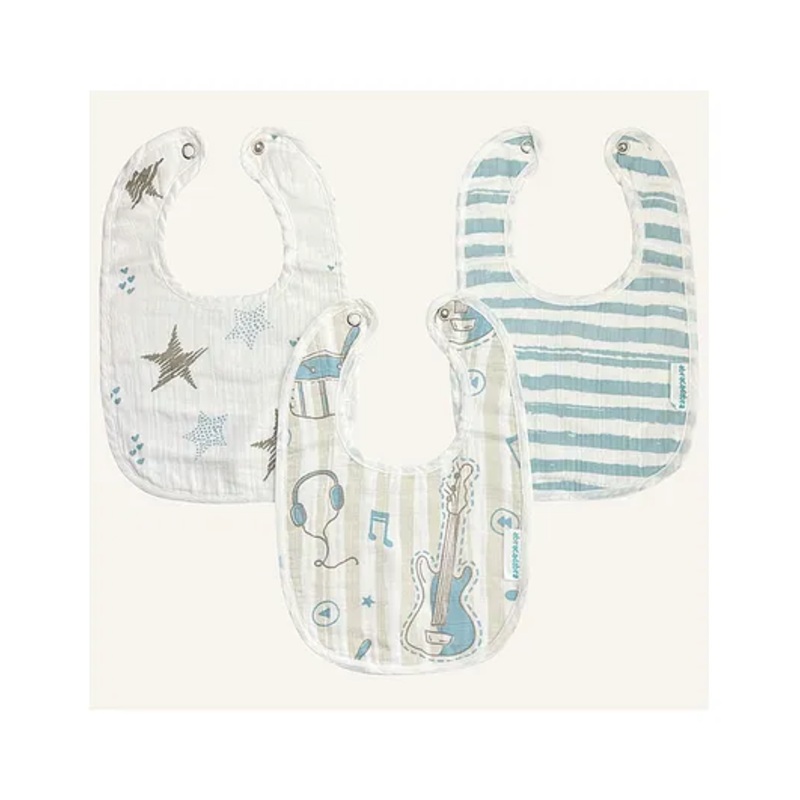 Abracadabra Cotton Muslin Bibs Pack Of 3 Rockstar Print – Blue