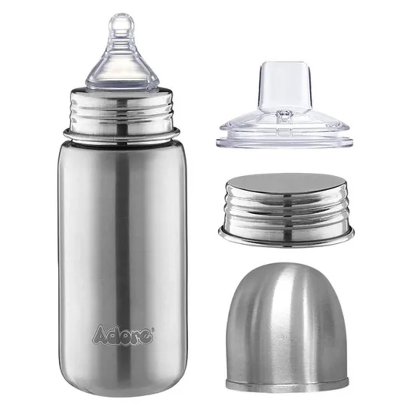Adore Prime Flow Single Wall 3 Stage Stainless Steel Wide Neck Feeding Bottle -220 ml