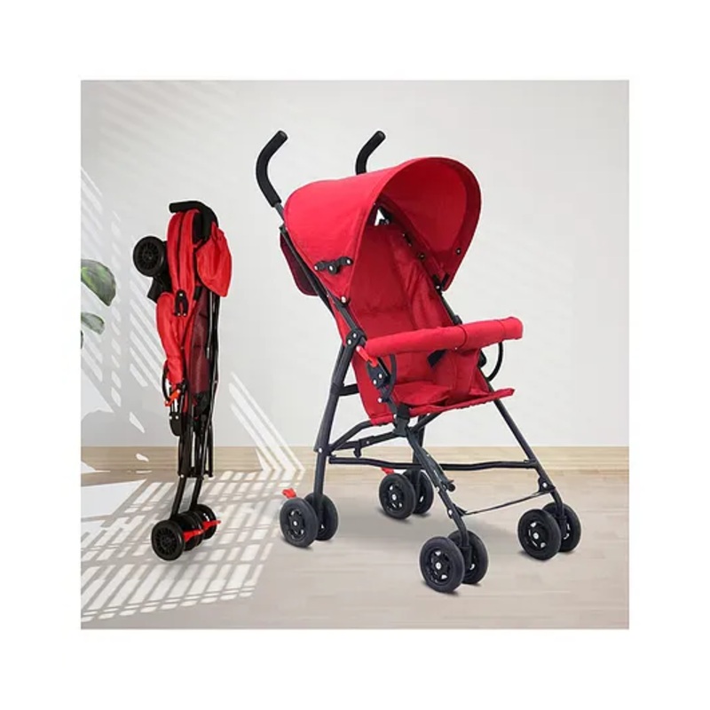 Angels & Mice Breezy Lite, Iron Frame, Compact & Lightweight Infant travel buggy, Umbrella Stroller, 7M to 3 Years| Guardrail, Extendable Canopy, Roll-Up Seat & 3-Point Safety Harness, Red