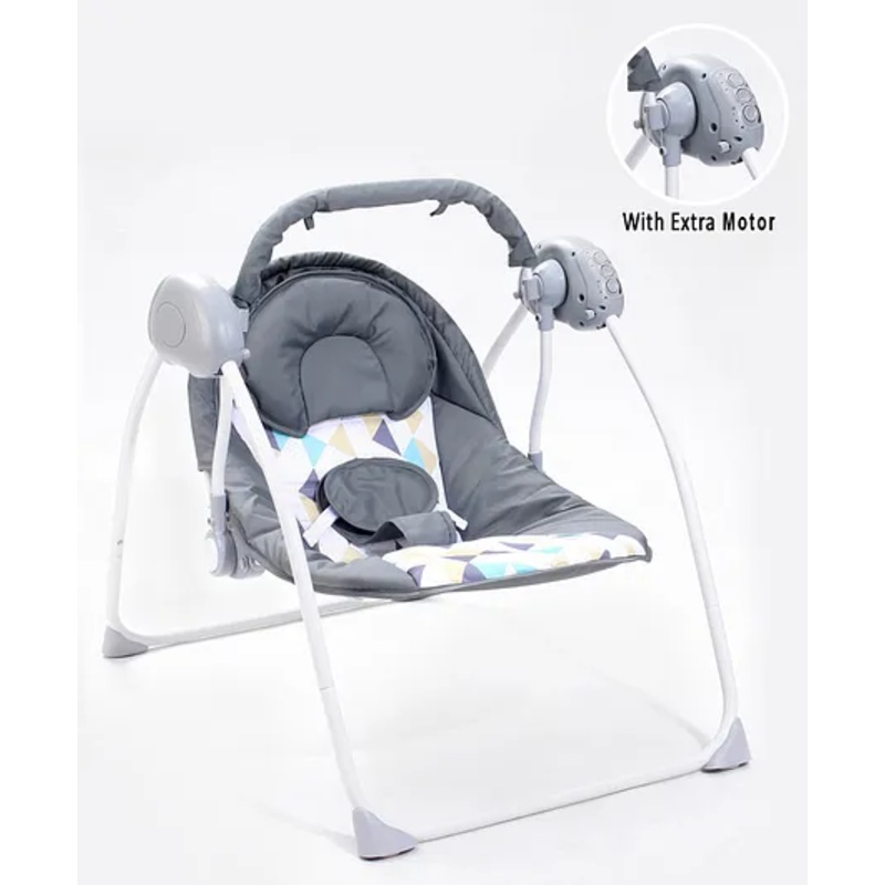 Babyhug Galaxy Electric Swing with Extra Free Motor & Remote – Grey| Automatic & Manual Operation| 3 Swing Speed| Off Timer| Built-in Music & Soothing Vibration| Compact Fold| Safety Harness| Cushion Seat