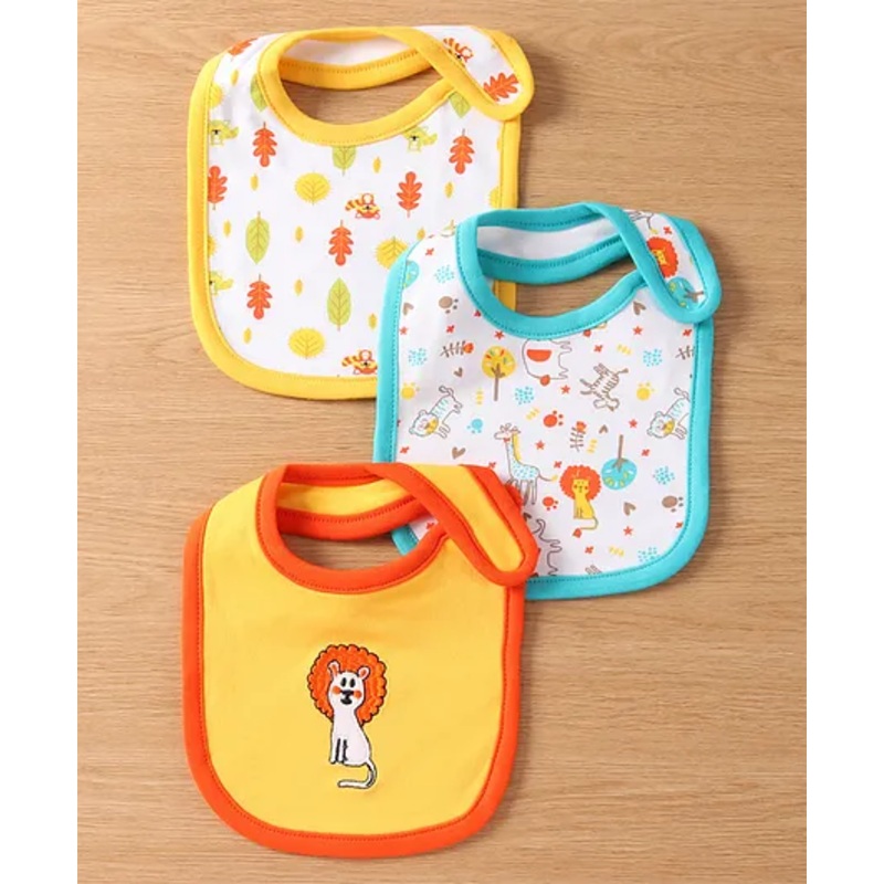 Babyhug Interlock Cotton Bibs Lion Print Pack of 3 -Multicolor