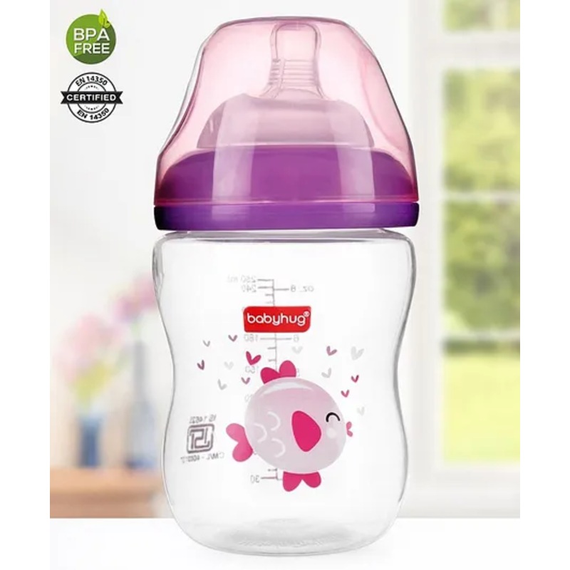 Babyhug Wide Neck Sterilizable Polypropylene Feeding Bottle Pink – 250 ml