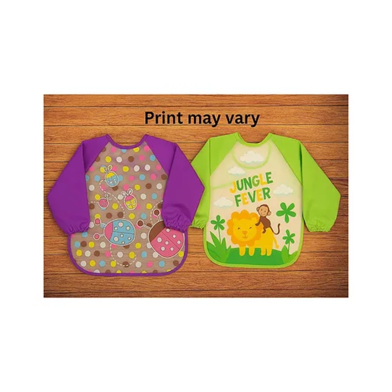 Badal Kidz Long Sleeve Bibs, Waterproof Baby Bibs, Toddler Sleeved Bib, Baby Smock for Eating Feeding, 0-24 Months -Purple & Green