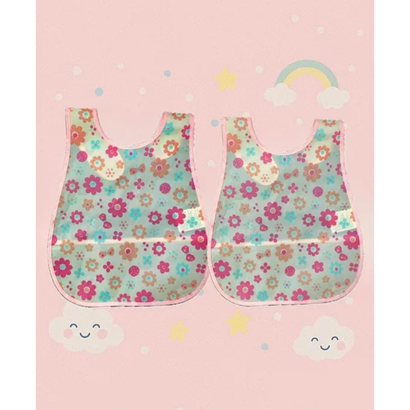 Badal Kidz Plastic Waterproof Baby Feeding Apron with BIB 2 flower design – Pink & Pink(Pack of 2)