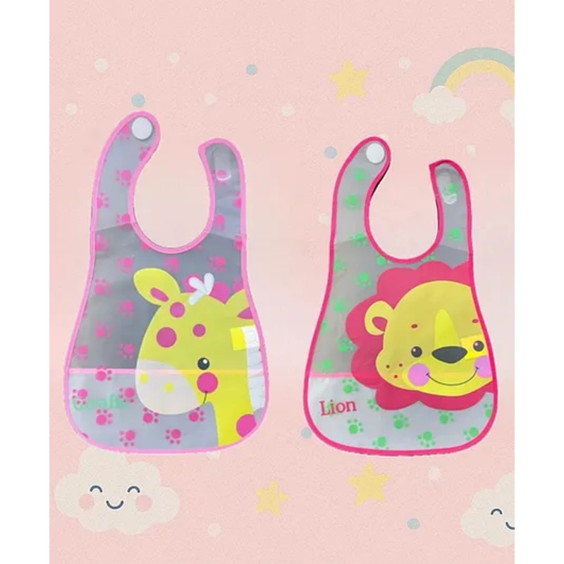 Badal Kidz Plastic Waterproof Baby Feeding Apron with BIB giraffe and lion design – Pink & Pink(Pack of 2)