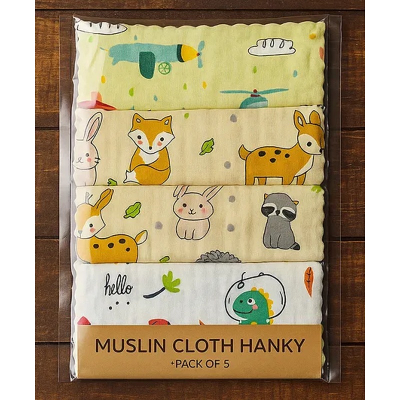Badal Kidz Premium Muslin Baby Hanky – Ultra Soft, Absorbent, Multipurpose Cloth for Newborns & Infants Set of 5