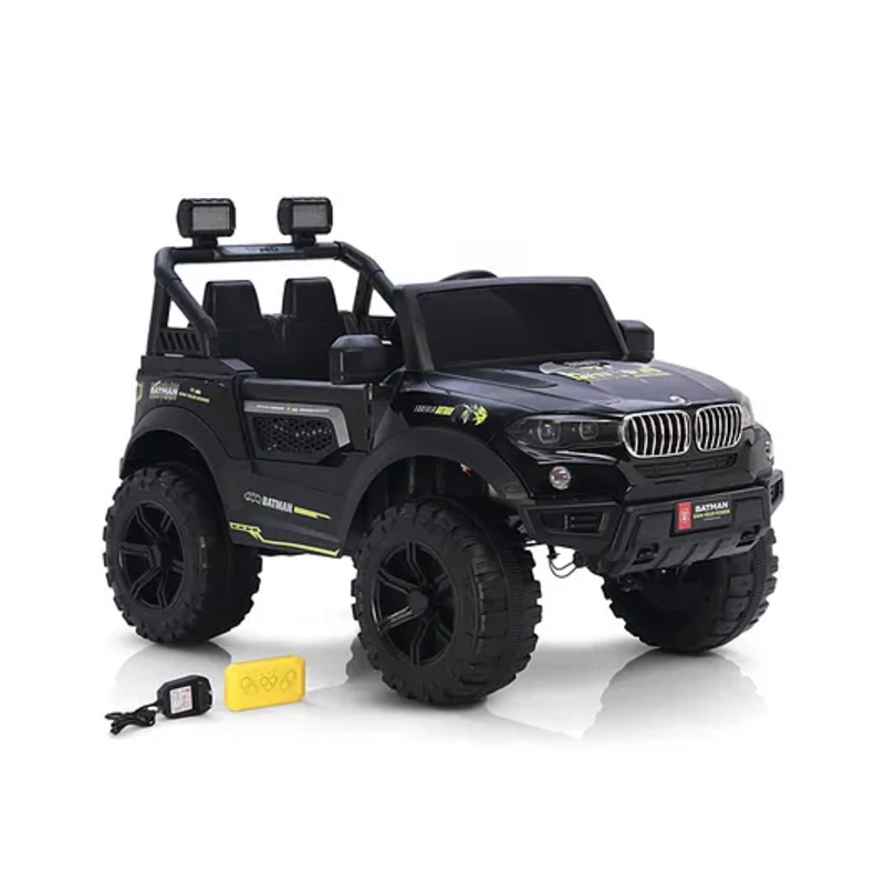 Batman EV Battery Operated Ride on Jeep with Light & Music-Black| Openable Doors| Wide Comfortable Seat| Forward & Reverse Drive| Rechargeable Battery| Remote Control| Toy for 3 to 10 yrs Boys & Girls