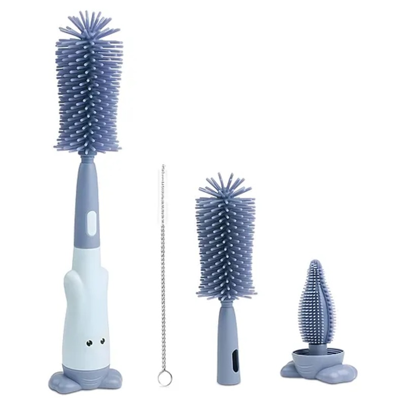COZY VIBES  Baby Bottle Brush, 4 in 1 Bottle Cleaning Brush, Baby Feeding Nipple Mini Cleaning Cleaner, Silicone Bottle Brush for Cleaning Water Bottles Baby Bottles Glass Cup Thermoses- PACK OF 1- COLOR MAY VARY