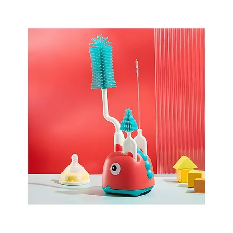 COZY VIBES Baby Dragon Bottle Brush, 4 in 1 Rotary Bottle and Teat Cleaning Brush, Silicone Bottle Cleaner Brush for Cleaning Water Bottles Baby Bottles Glass Cup Thermoses- PACK OF 1- COLOR MAY VARY