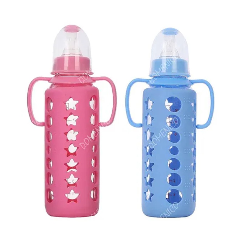DOMENICO Glass Feeding Bottle Pack of 2 Blue Pink – 240 ml