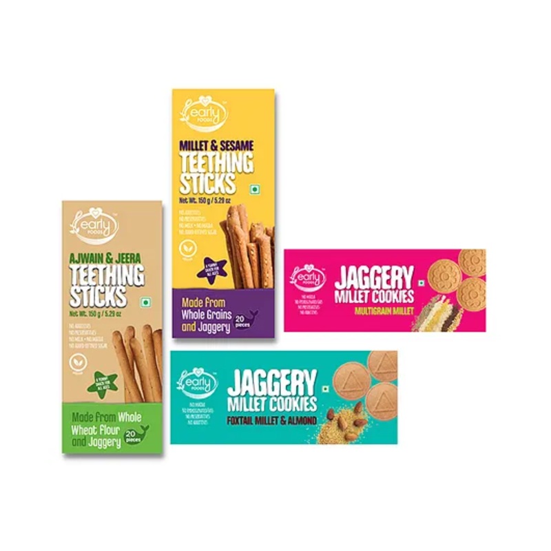 Early Foods Assorted Kids Snack Combo A – Wholesome Teething Sticks & Cookies, No Preservatives, Organic Ingredients, 600g Pack