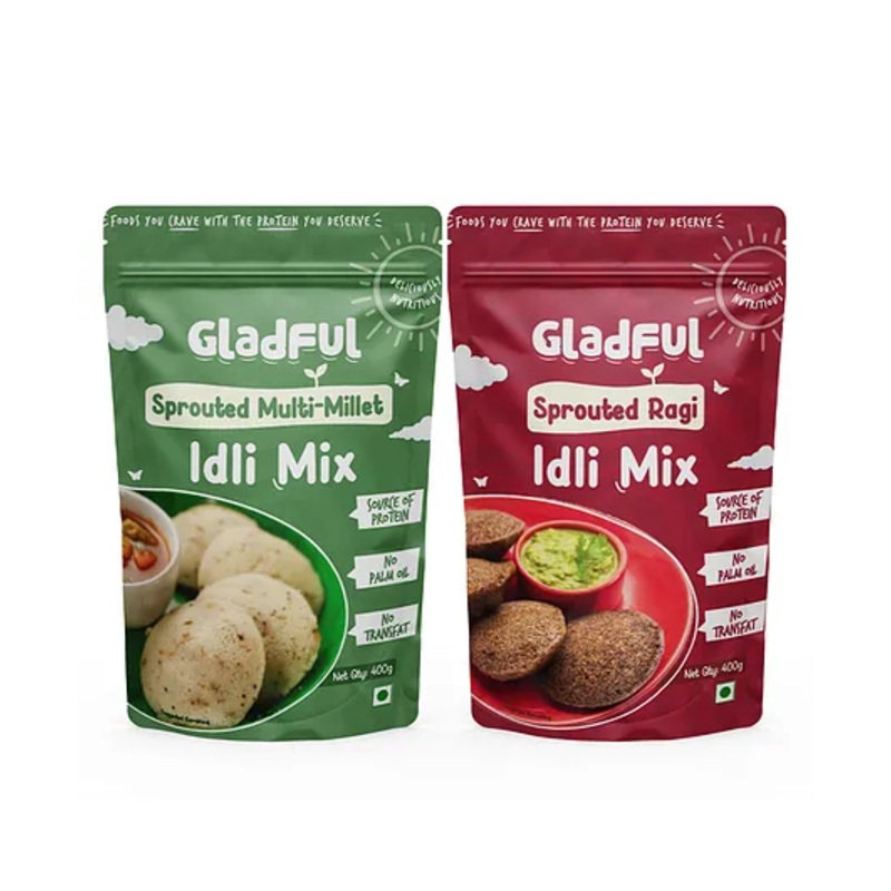 Gladful Ragi and Multi Millet Idli Instant Mix High Fiber No Palm Oil Gluten-Free No Transfat Perfect for Quick and Nutritious Healthy Protein Breakfasts Pack of 2 – 800 g