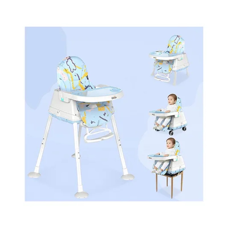 Golden Bee Deluxe 4 in 1 Convertible High Chair for Babies and Toddlers, Feeding Seat with Tray, Wheels, Safety Belt, and Cushion Seat, For Baby Boy & Girl 6 Months to 3 Years (Sky Blue)