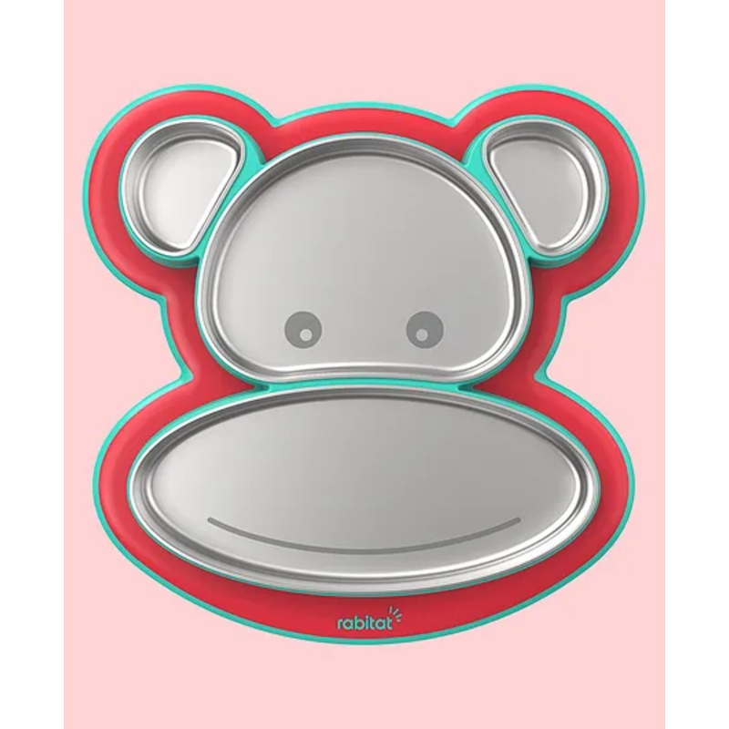 Rabitat Pogo Playte Anti Skid Stainless Steel Divided Plate – Red