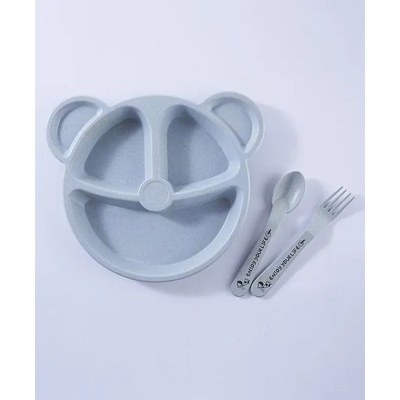 Round Shaped Section Plate With Spoon & Fork- Blue