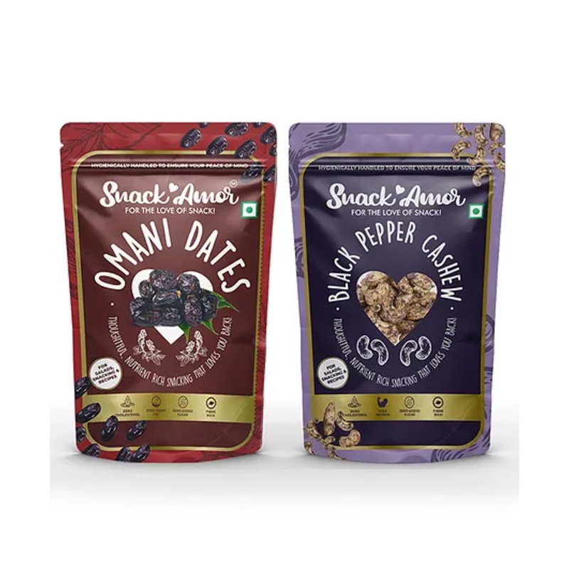 Snack Amor Combo Pack of Premium International Omani Dates 250g and Black Pepper Cashew 170g