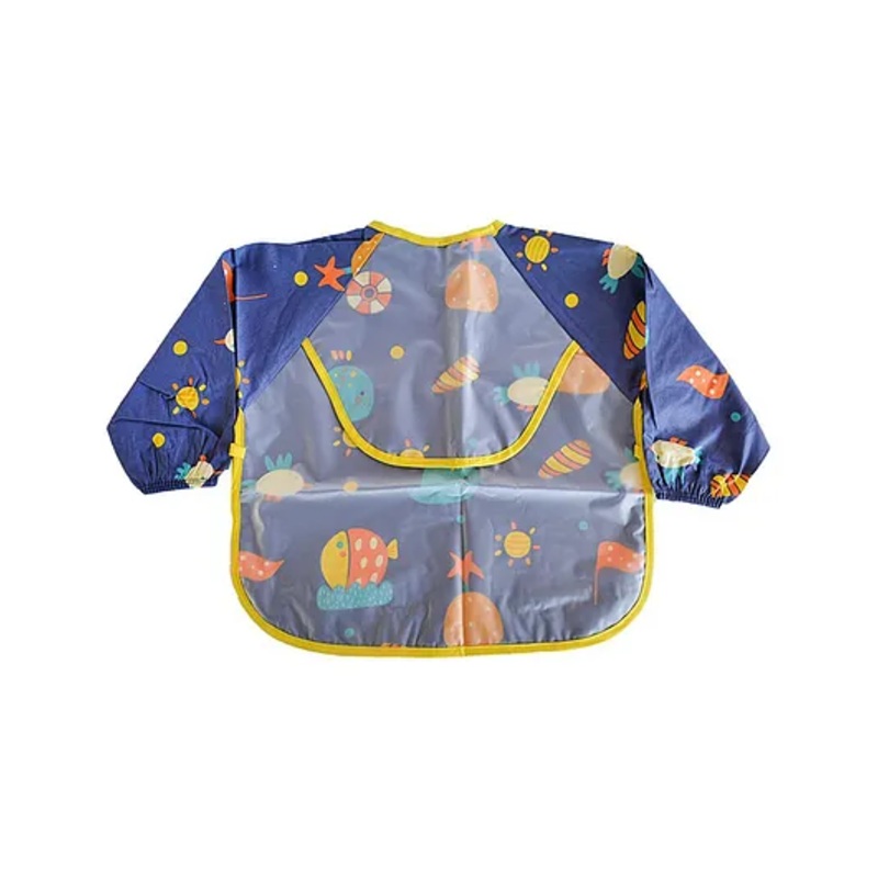 SYGA Planets & Space Printed Waterproof Feeding Bib With Sleeves – Blue Yellow