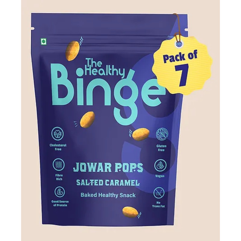 The Healthy Binge Jowar Pops Chips | Salted Caramel | No Palm Oil | Baked Healthy Snacks For Weight Loss | As seen Shark Tank| 50 g Per Pack | Pack of 7