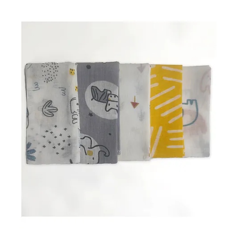 Trance Home Linen Super Soft Cotton Thin Malmal Face Towels Peeples & Pine – Pack of 5 pcs)