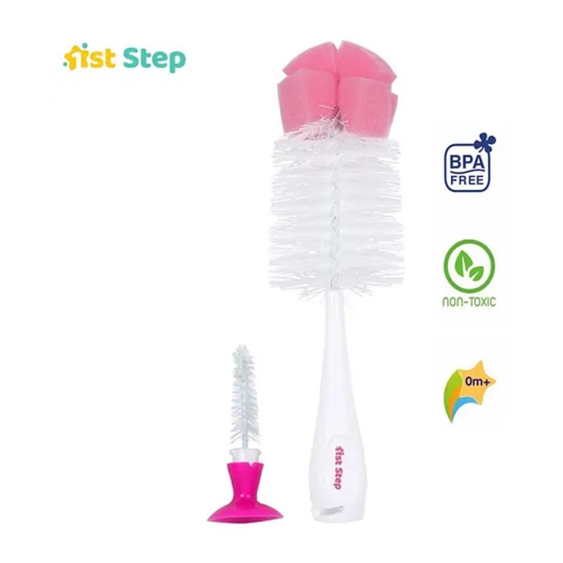 1st Step 2 in 1 Bottle & Nipple Cleaning Brush – Pink