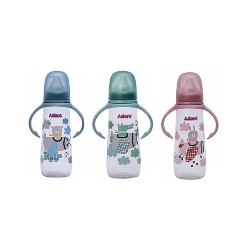 Adore Advanced England Narrow Neck Feeding Bottle With Handle & Premium Matte Designed Anti-Colic Teat Pack of 3 – 250 ml Each