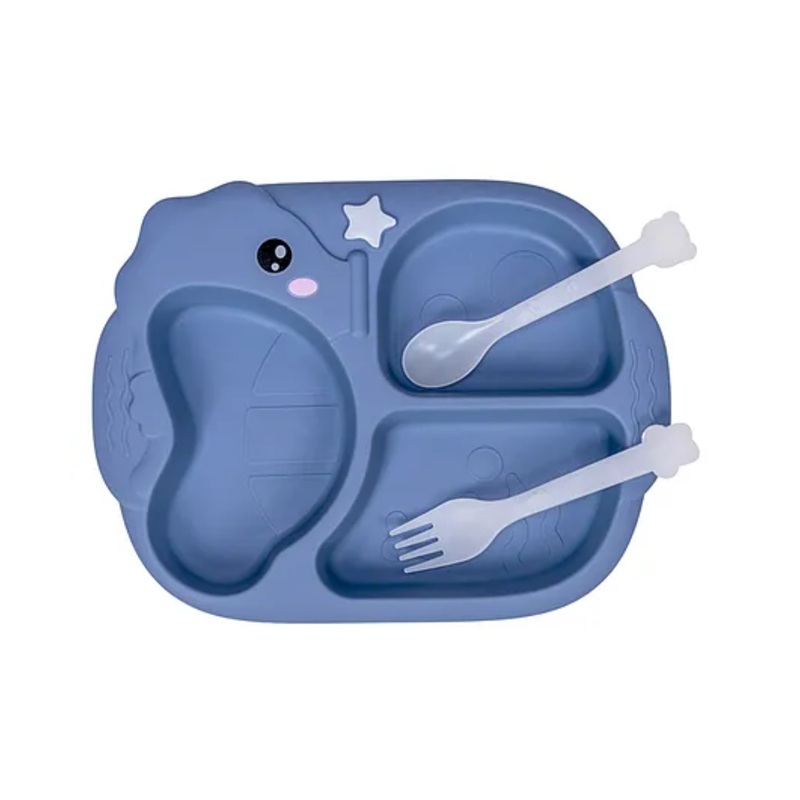 Adore Sea Horse – Plastic feeding plate with Spoon & Fork- Blue