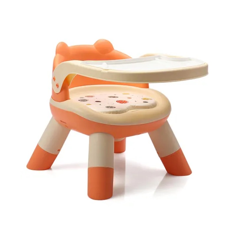 Baby Little Dining Chair With Whistle – Orange| Stable Base| No Sharp Edges| Removable Double Feeding Tray| Safety Harness| Comfortable Backrest