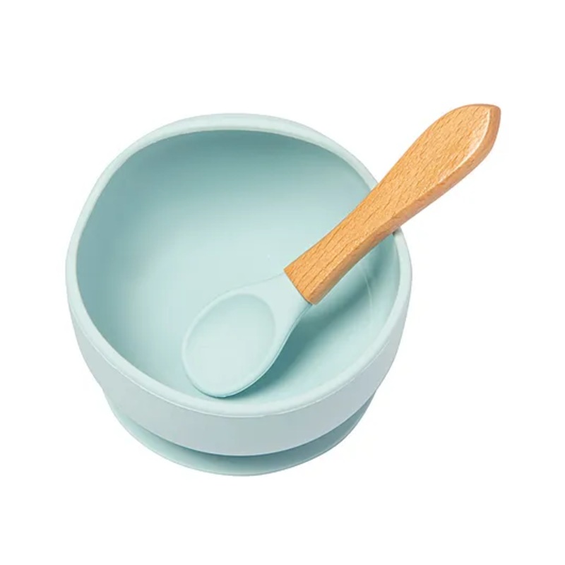 Baby Moo Silicon Bowl And Spoon Dinner Set – Mint Green