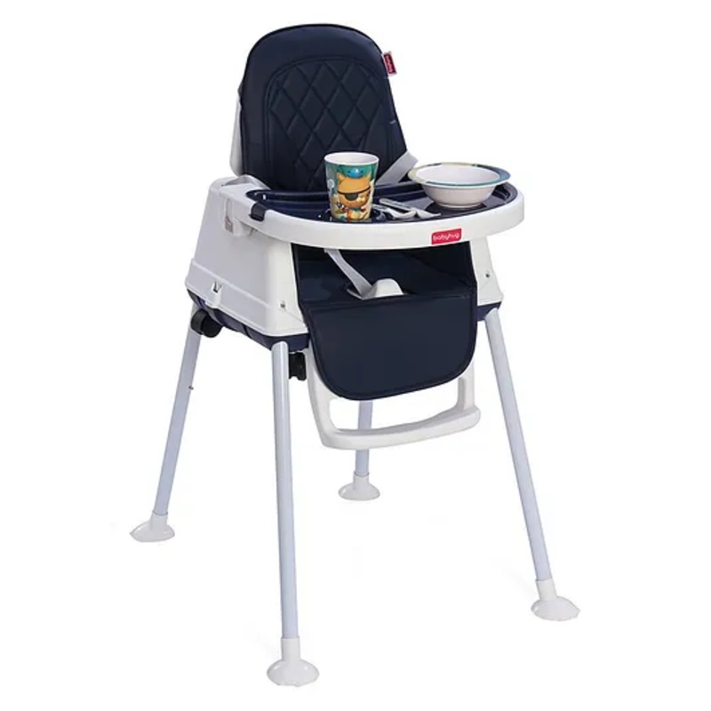 Babyhug 3 in 1 Eat & Grow Convertible High Chair – Navy Blue| High Chair, Feeding Chair & Booster Chair| Adjustable Double Food Tray| Removable PU Leather Seat| Safety Harness| Removable Footrest