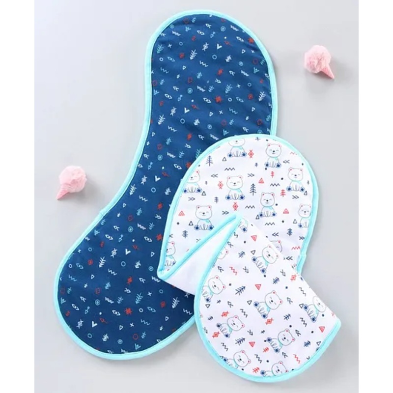 Babyhug Cotton Burp Cloths Bear Print Set of 2 – Navy Blue & White