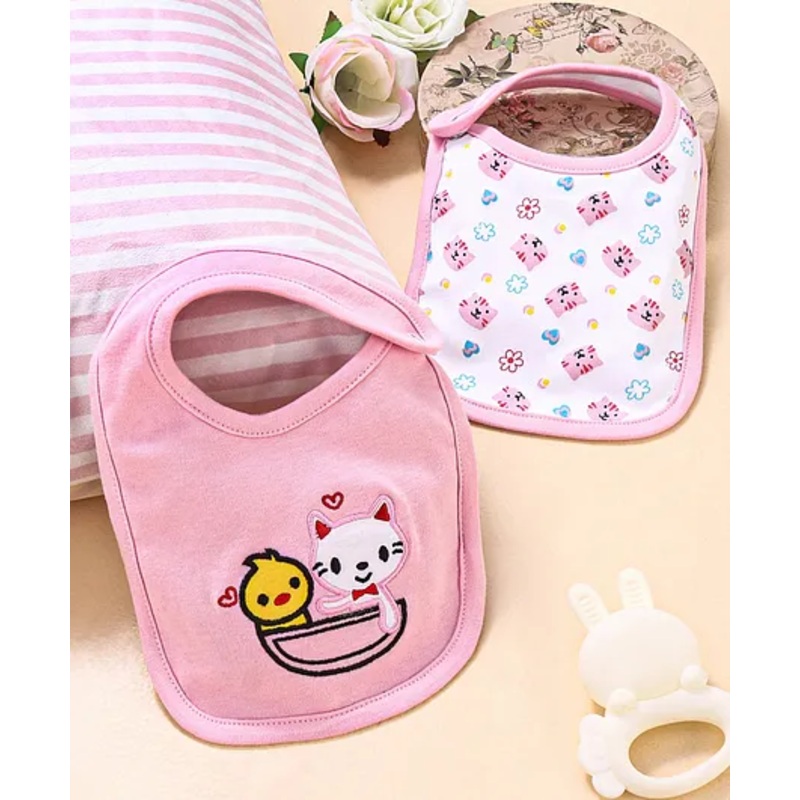 Babyhug Cotton Snap Buttons Closure Kitty Print Pack of 2 – Pink & White