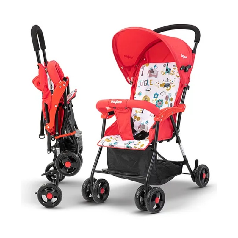 Baybee Tiny Baby Stroller Pram for Baby, Foldable Baby Trolley with 2-Position Adjustable, 3 Point Safety Belt, Baby Pram Stroller for Kids with Canopy & Parent Handle – Red