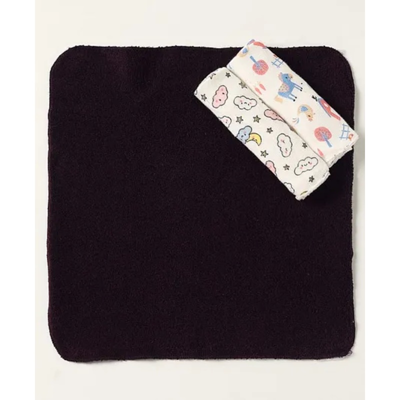 Ben Benny Terry Cotton Knit Super Absorbent Hand & Face Towels with Moon Star & Animal Print & Solid Pack of 3 L 27 x B 26 cm – Black & White