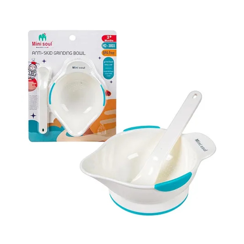 Cots and Cuddles Anti Skid BPA Free Grinding Mashable Feeding Bowl with Spoon for Kids (Random Color)