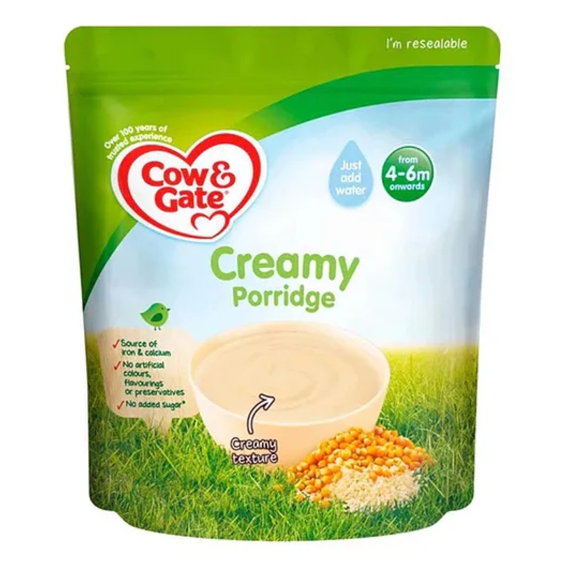 Cow & Gate Creamy Baby Porridge, Gluten-Free, No Added Sugar, 4-6M+ – 125g