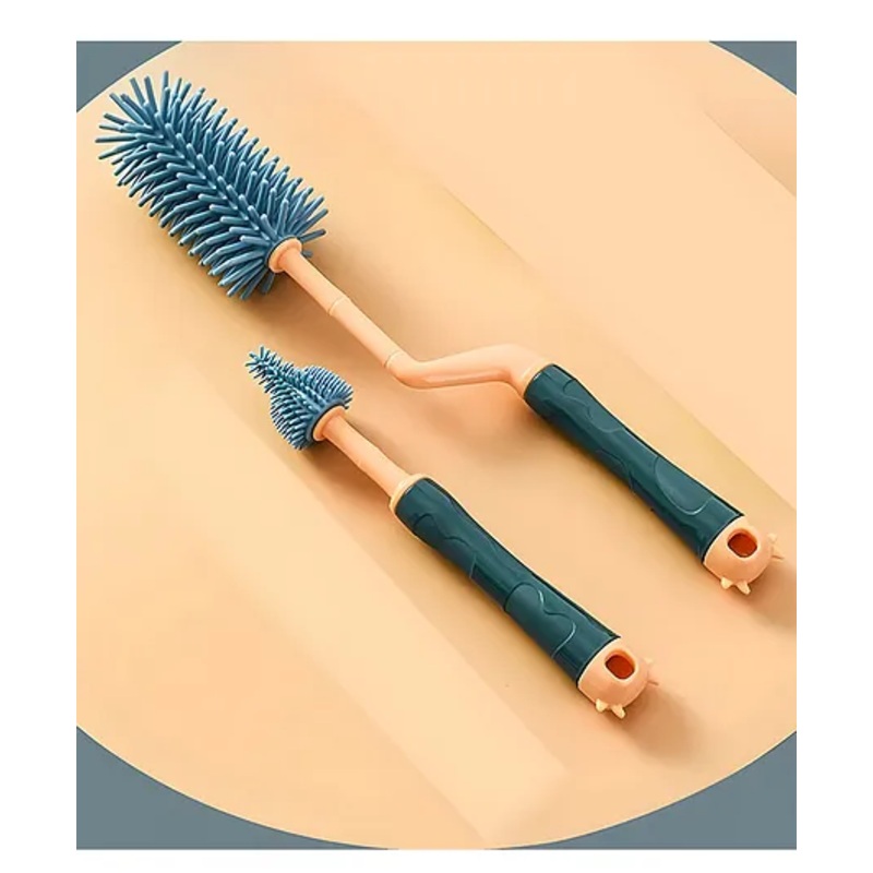 COZY VIBES Silicone Baby Bottle Brush Set, 360Rotating Long Handle Water Bottle Cleaner Brush, Teat & Straw Brush Cleaning Cup Brush for Baby Plastic Glass Bottles- PACK OF 1- COLOR MAY VARY