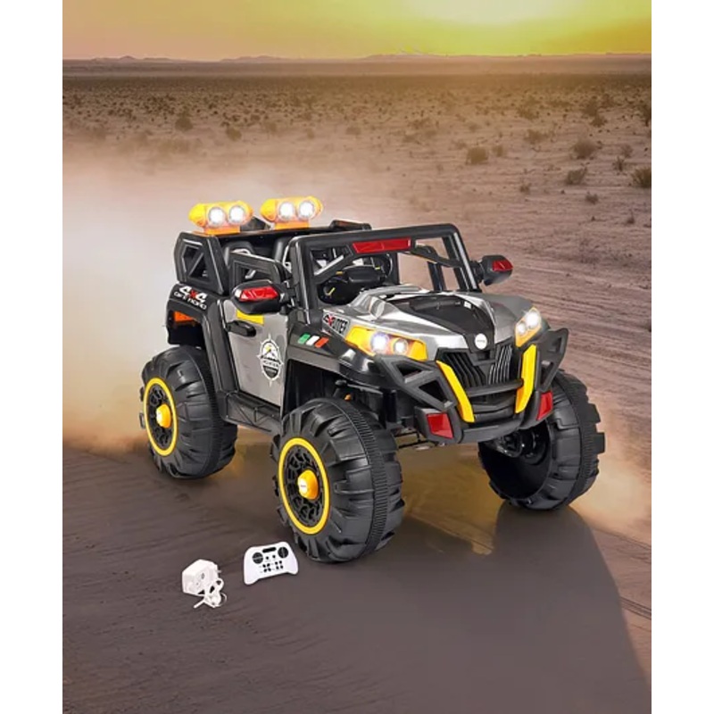 Desert Thunder 4X4 Battery Operated Ride On Jeep With Music and Lights – Grey & Yellow