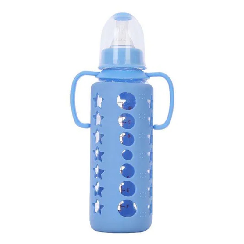 DOMENICO Ultrasoft Nipple Glass Feeding Bottle Blue – 240 ml