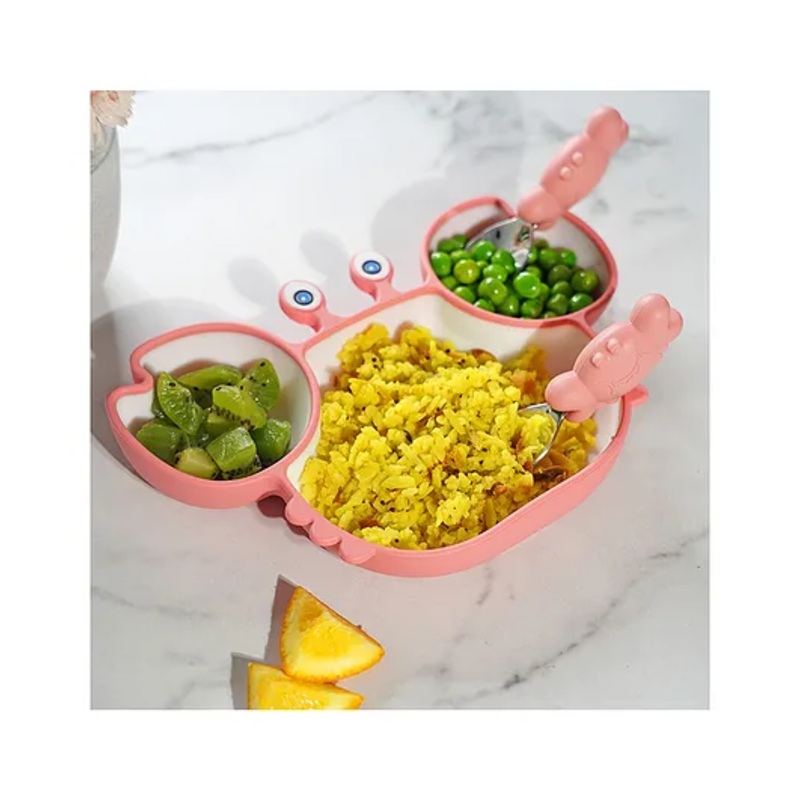Earthism Silicone Suction Plate 3 Pc Dinner Set Crab – Pink