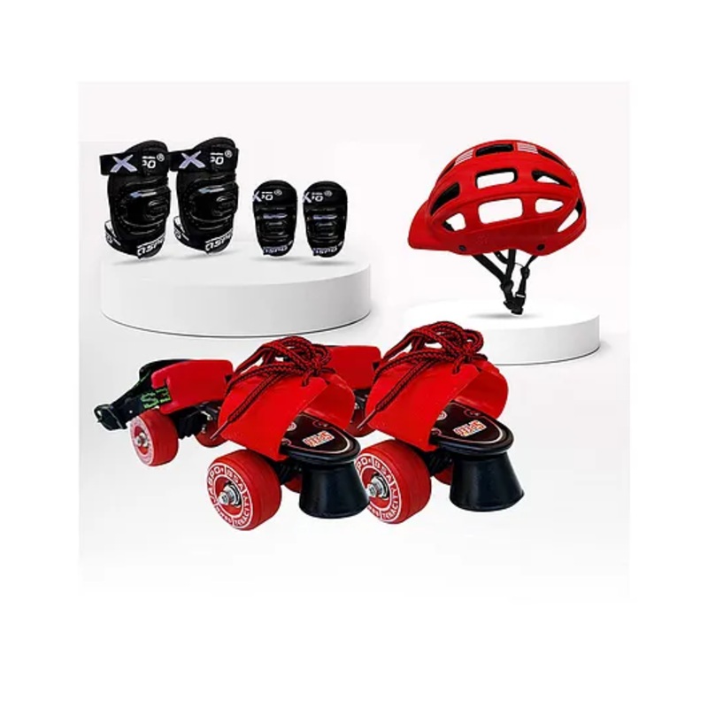 Jaspo Marshal Trainers Adjustable Roller Skates Combo with Helmet Knee & Elbow Guards – Red Black