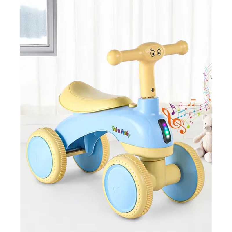 JoyBoot Zoomie Sturdy Balance Bike Toddler Ride on|Manual Push Bike|with LED Lights & Music – Blue & Cream