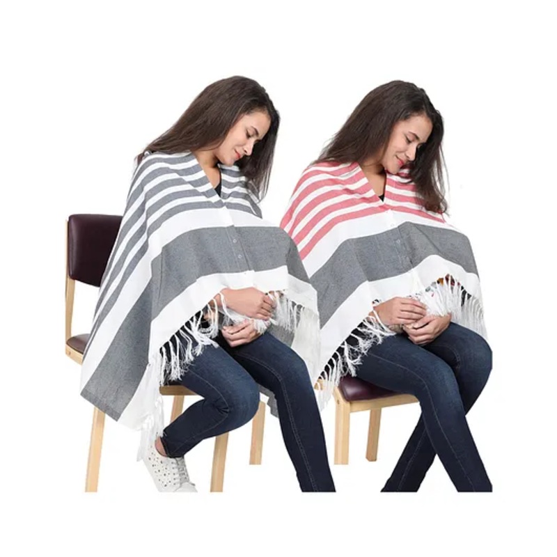 Lulamom Multi-Purpose Breast Feeding Nursing Striped Shawl – Pack of 2 (Navy & Red )