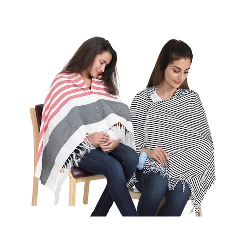 Lulamom Multi-Purpose Breast Feeding Nursing Striped Shawl – Pack of 2 (Red & Black)
