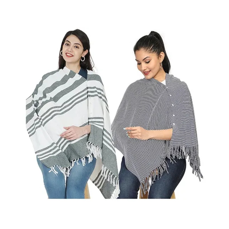 Nene Mother’s Multi g Purpose Large Size Nursing Feeding Scarf Wrap Stole Solid Pack of 2 – Green & Navy