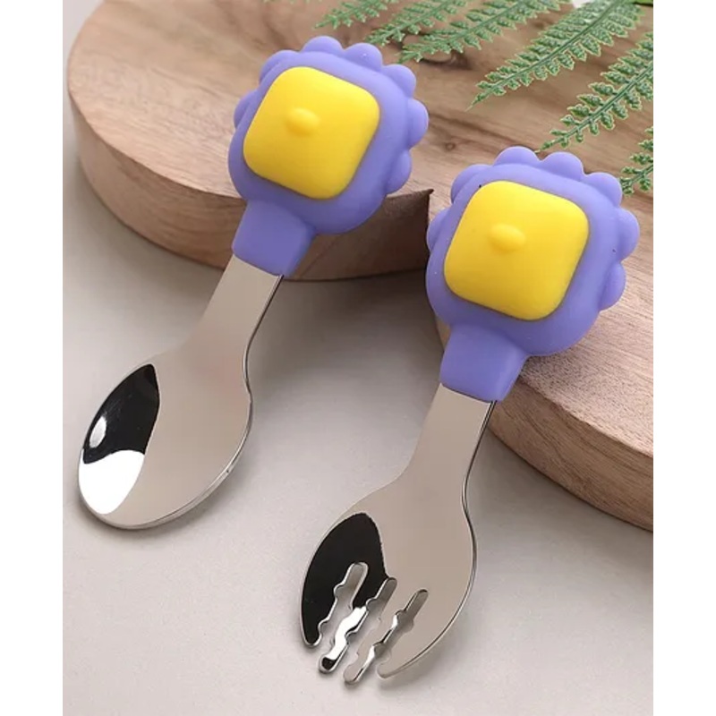 Spoon & Fork Set Floral Design – Purple