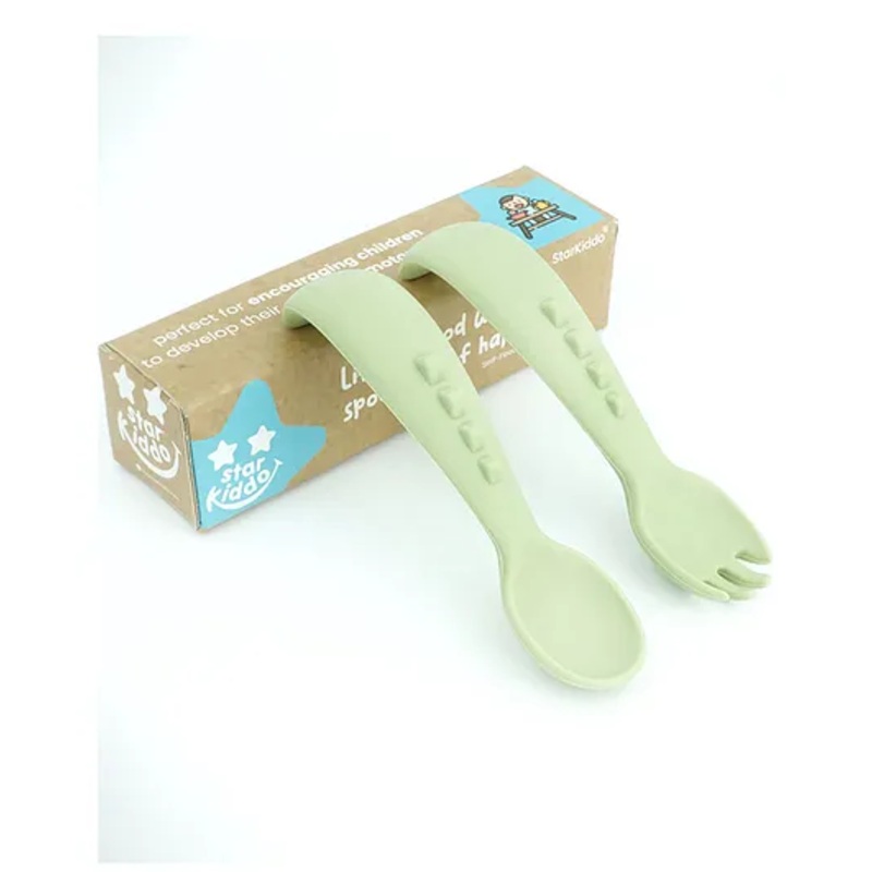 Starkiddo Baby Silicone Soft Spoon and Fork Set – Green