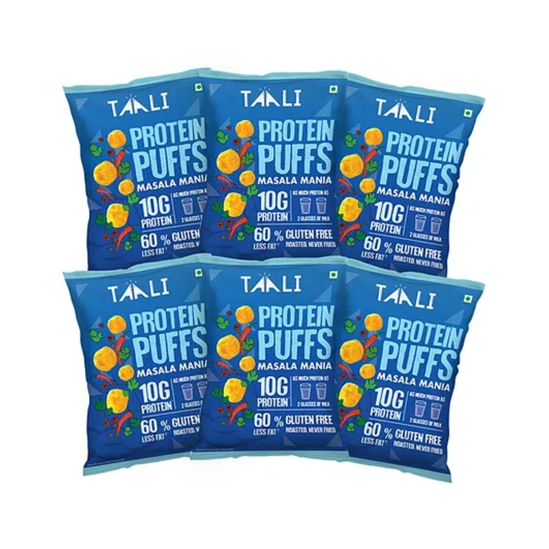 Taali Protein Puffs| Masala Mania | Roasted-Not fried |Smart Snacking for Kids| Cheeseballs 2.0 |60g Pack of 6