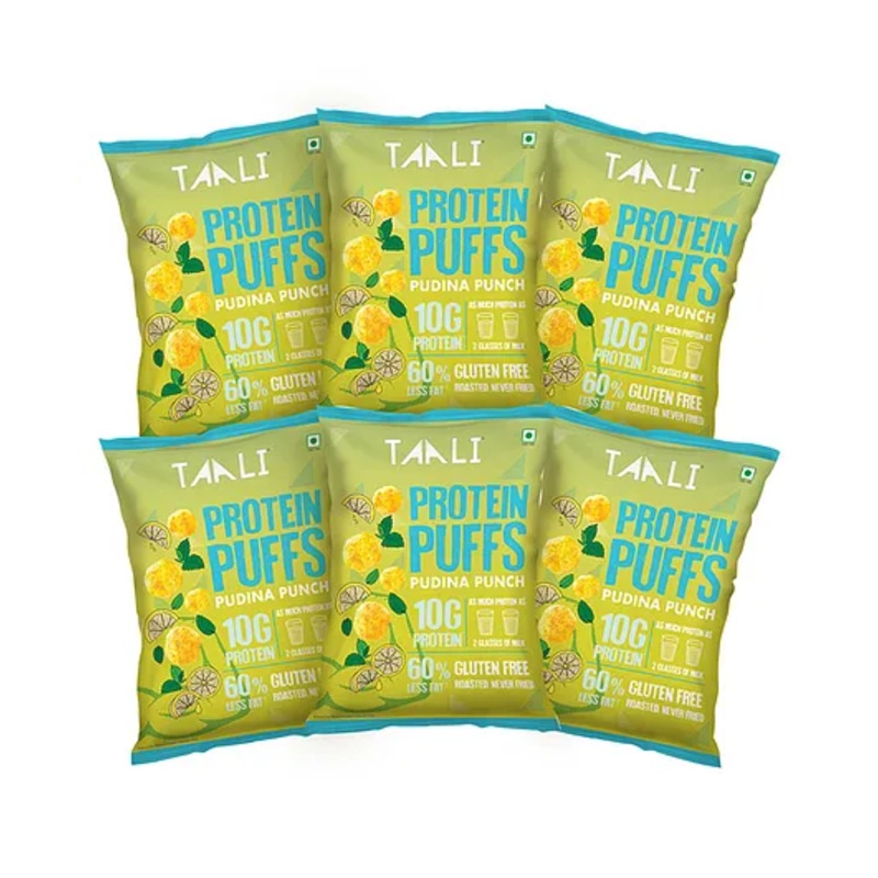 Taali Protein Puffs |Pudina Punch | Roasted-Not fried |Crunchy & Protein Packed Snack| Cheeseballs 2.0 | 60g Pack of 6
