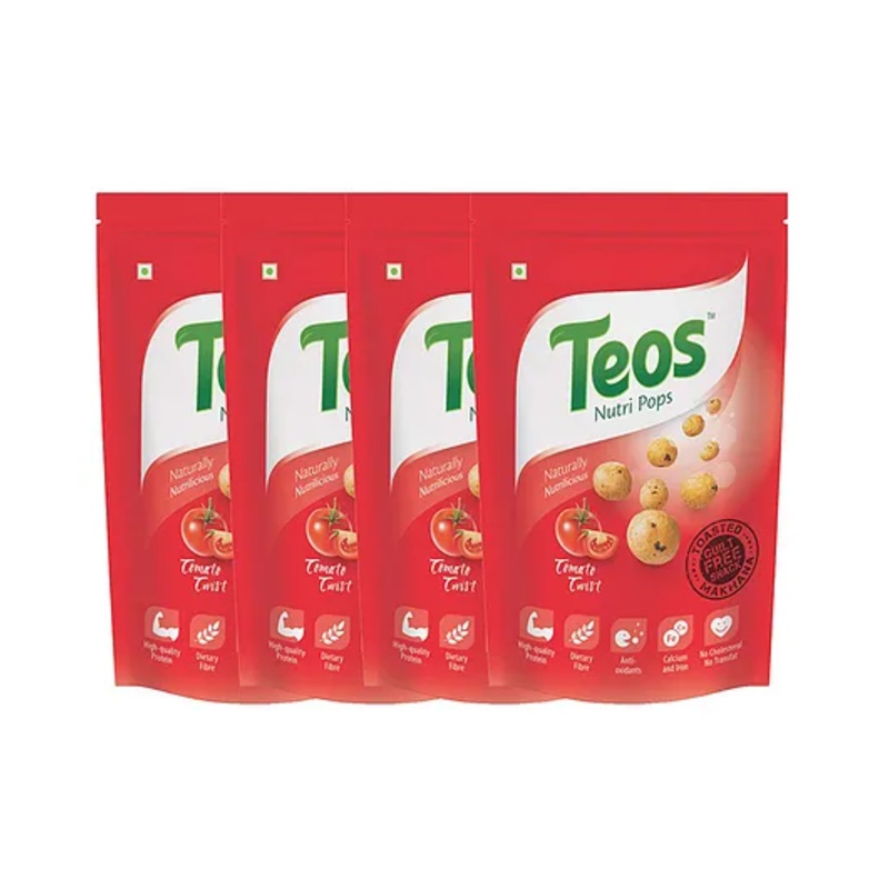 Teos Nutri Pops Roasted Makhana Snacks Tomato Twist 4 x 65 g