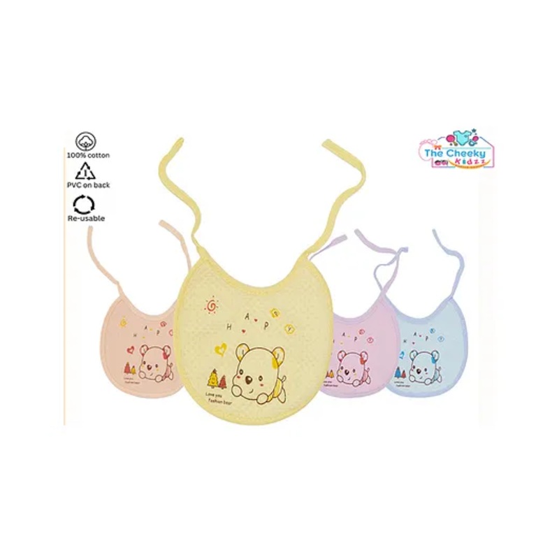 The Cheeky Kidzz Baby Double Layered Waterproof Feeding Aprons Bibs Cute Attractive Designs Drool Bibs Knot Style Everyday Use (PACK OF 4)